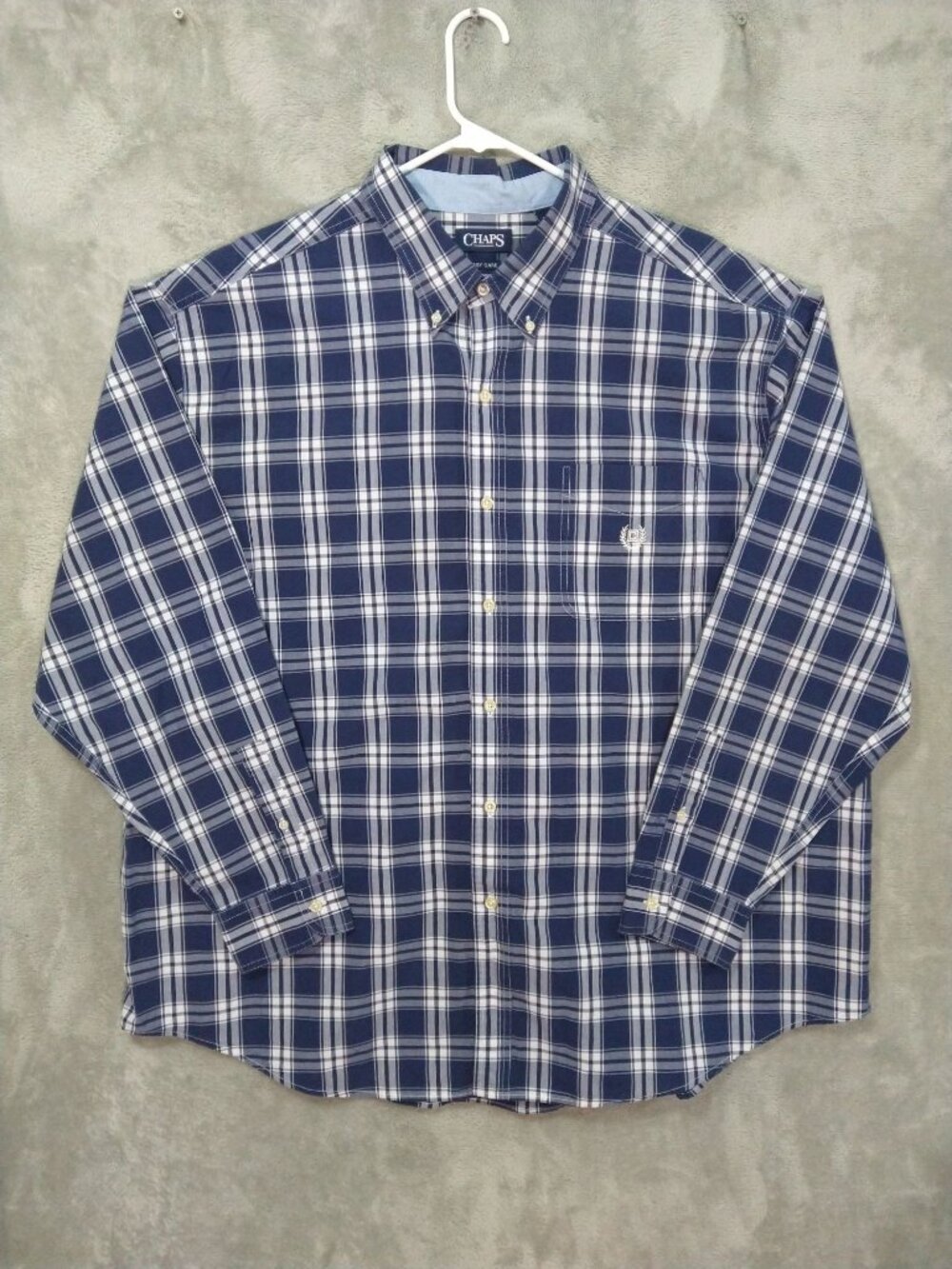 Chaps Shirt Mens 3XB Blue Plaid Button Up Long Sleeve Easy Care Big Tall